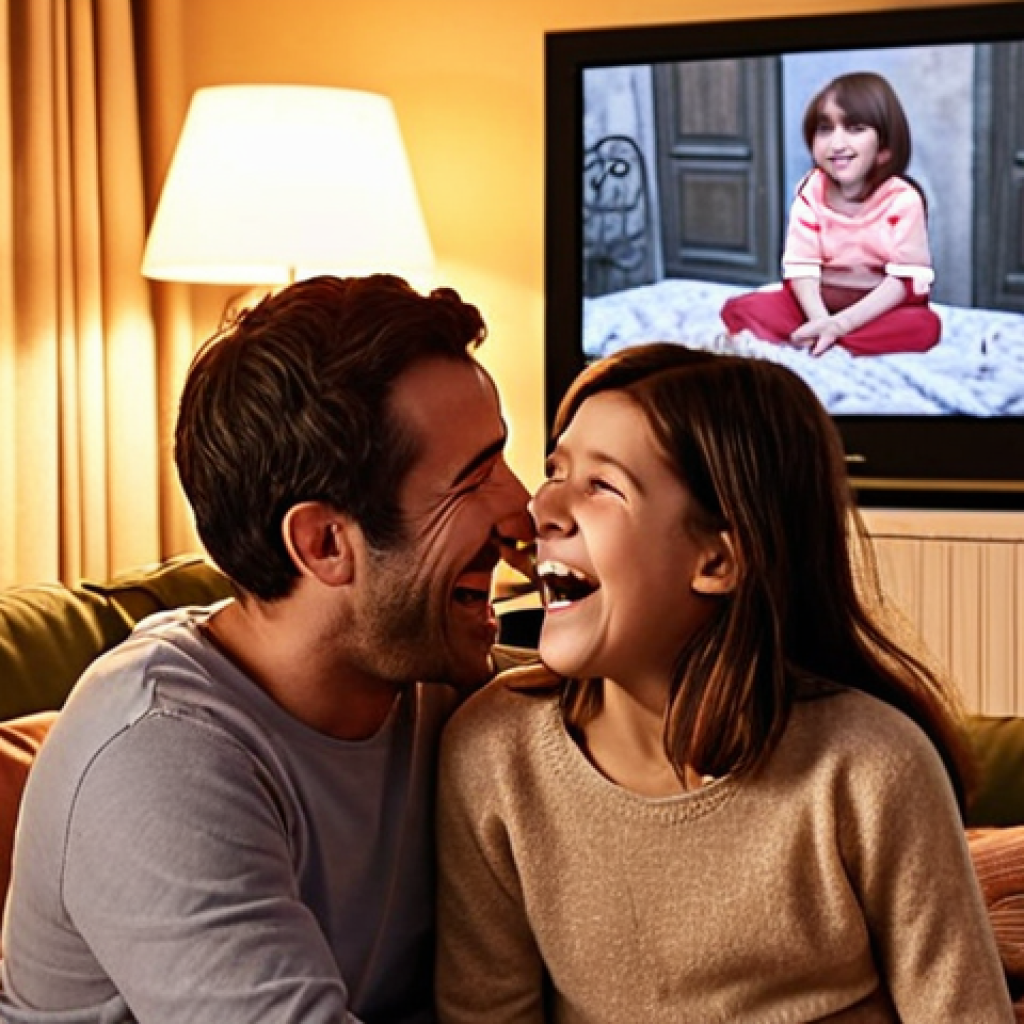 **

A heartwarming scene depicting Titippo and his family sharing a moment of laughter and connection while watching an episode of their favorite show together in their cozy Parisian apartment. The warm glow of the television illuminates their faces as they bond over the shared experience, emphasizing the importance of family time and shared emotions. The scene should capture the charm of a typical French family setting.

**