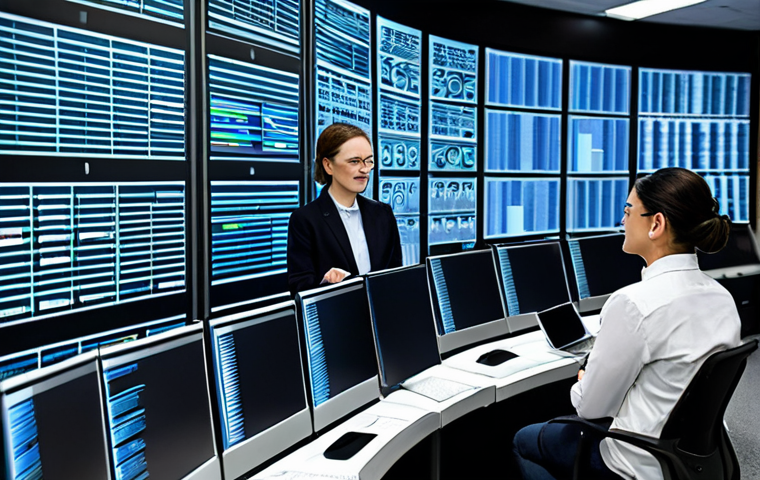 A diverse group of professional individuals, fully clothed in modest business casual attire, working collaboratively in a cutting-edge digital archive facility. The environment is sleek and modern, featuring rows of organized data servers, interactive holographic displays showing streams of data, and large screens displaying abstract representations of digital content. Each person is focused on their tasks, contributing to the preservation and organization of valuable digital heritage. The atmosphere is highly collaborative, innovative, and efficient. Safe for work, appropriate content, fully clothed, professional dress, perfect anatomy, correct proportions, natural pose, well-formed hands, proper finger count, natural body proportions, high quality professional photography.