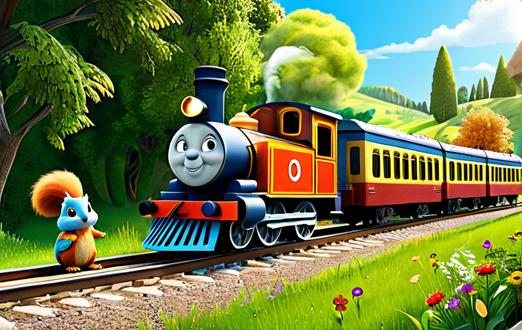 Titi Poo and New Friends**

"A charming illustration of Titi Poo, a friendly train, meeting a new cast of diverse characters in a vibrant countryside setting. Included are a playful squirrel, a wise mother locomotive, and a traveling bird with colorful feathers. All characters are cheerful and expressive. The scene is safe for work, family-friendly, and appropriate content. Perfect anatomy, correct proportions, natural pose, well-formed hands, proper finger count. Fully clothed in appropriate attire. High quality, professional illustration."

**