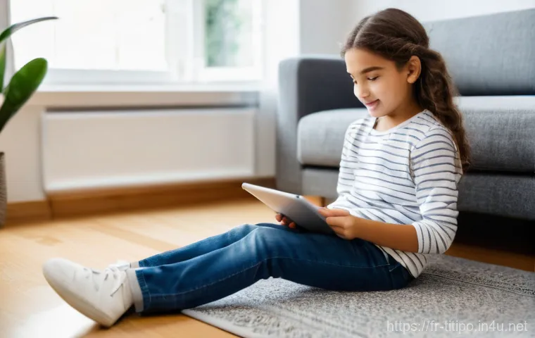 띠띠뽀와 연관된 디지털 콘텐츠 - **Prompt 1: "Digital Learning Adventure"**
    A bright, wide-shot photograph of a cozy, modern livi...