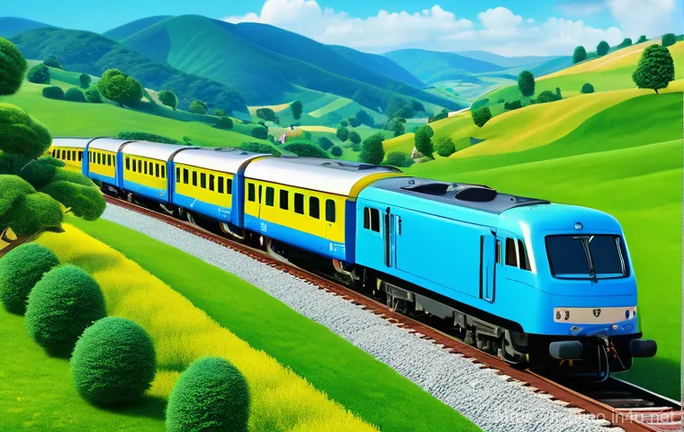 띠띠뽀의 글로벌 인지도 - **Prompt:** A vibrant, cheerful scene depicting Titipo, the friendly blue train, working alongside h...