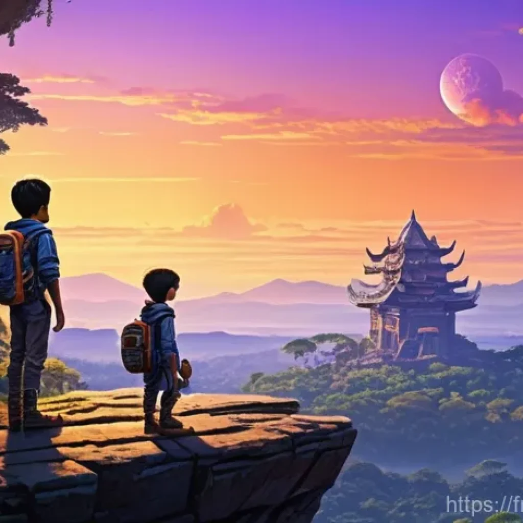 띠띠뽀 콘텐츠의 유산 - **Prompt 1: Classic Franco-Japanese Sci-Fi Adventure**
    "A group of three diverse children, two b...