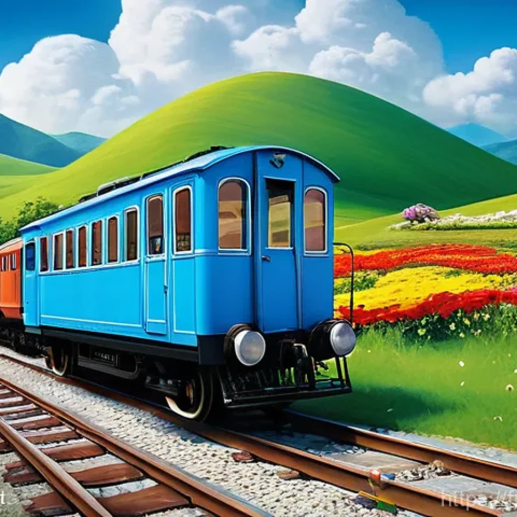 띠띠뽀 콘텐츠의 글로벌 진출 가능성 - **Prompt:** An enchanting and vibrant animated scene featuring Titipo, the friendly blue train, at t...