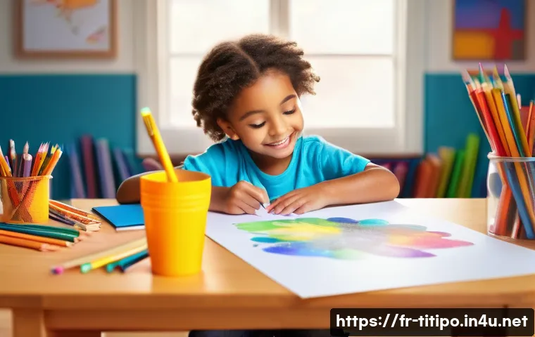 띠띠뽀 콘텐츠와 어린이들의 창의적 반응 - **Prompt 1: Cartoon-Inspired Creative Drawing**
    "A bright and cheerful image of a child, approxi...