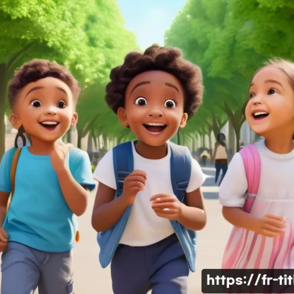 띠띠뽀 시청 후기 및 감상평 - A vibrant, colorful animated scene featuring a group of diverse, expressive young children happily p...