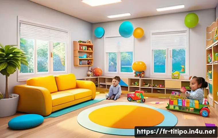 띠띠뽀 콘텐츠의 교육적 목표 - A vibrant and colorful digital classroom scene designed for toddlers, featuring interactive touchscr...