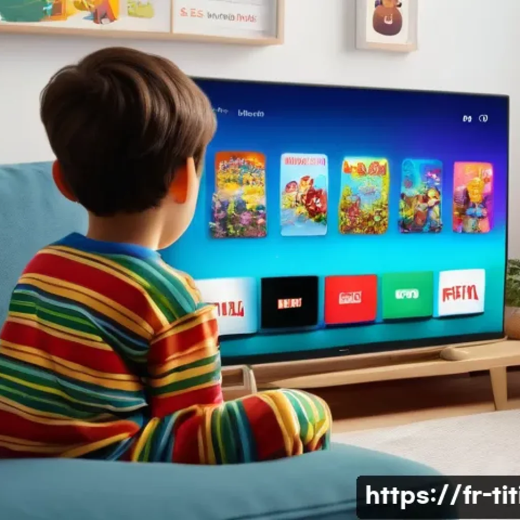 띠띠뽀와 글로벌 애니메이션 시장의 연계 - A vibrant, cozy living room scene showing a young French child wearing colorful pajamas and sitting ...