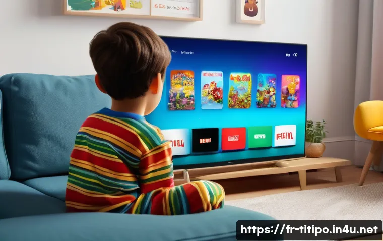 띠띠뽀와 글로벌 애니메이션 시장의 연계 - A vibrant, cozy living room scene showing a young French child wearing colorful pajamas and sitting ...