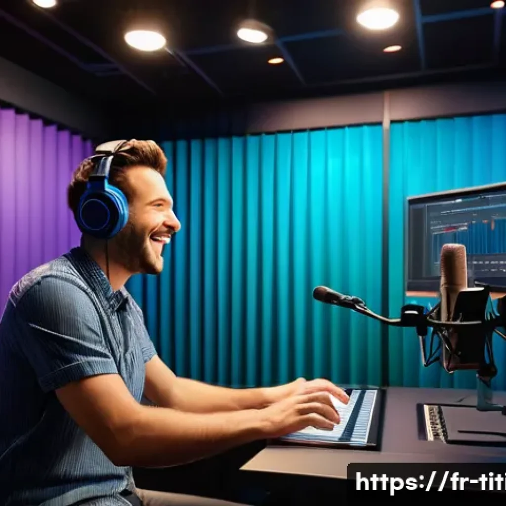 띠띠뽀 캐릭터 성우 대본 - A lively, colorful animated studio scene showing a cheerful young voice actor in a modern recording ...