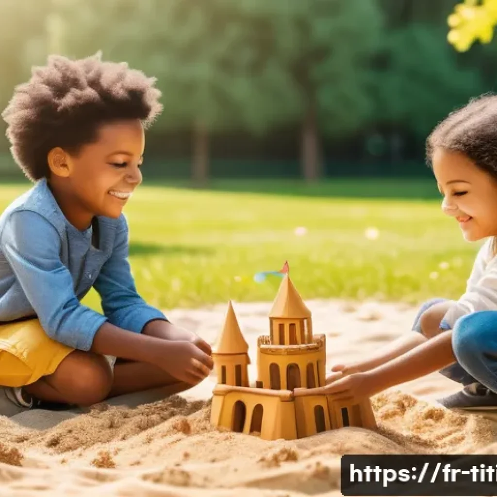 띠띠뽀 에피소드별 주제 - A warm and colorful illustration of diverse young children playing together in a sunny urban park in...