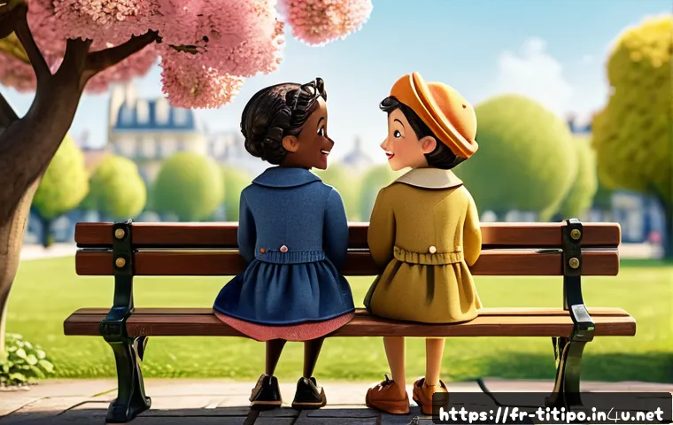 띠띠뽀 캐릭터들의 철학 - A heartwarming scene featuring two playful cartoon characters, Titi and Gogo, enjoying a peaceful af...
