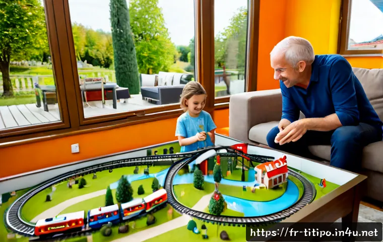 Home 17 띠띠뽀 콘텐츠와 융합된 새로운 미디어 - Photorealistic French family living room, a young child and grandparent enjoying an interactive augm...